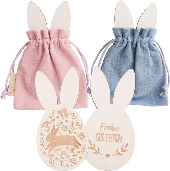 Immagine prodotto Papierdrachen 2 sacchetti di Pasqua in mussola con ritagli di legno Set 02 (Borsa da regalo, 2 x)