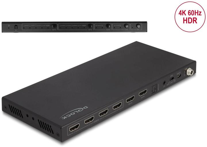 Produktbild Delock HDMI Matrix Switch 4 x HDMI in zu 2 x HDMI out 4K 60 Hz mit Audio Extraktor