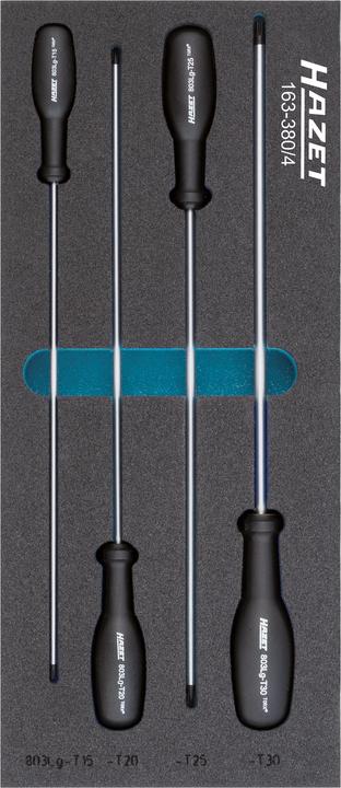 Produktbild HAZET Schraubendreher Satz ∙ TORX 163-380/4 ∙ Innen TORX Profil ∙ T15 ∙ T20 ∙ T25 ∙ T30 ∙ Anzahl … (Torx (TX))