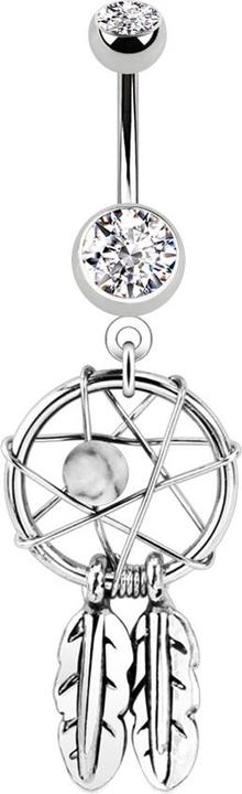 Image du produit Star Piercing Banane argent avec pendentif attrape-rêves et boule argent (sans laiton, Acier chirurgical 316L)