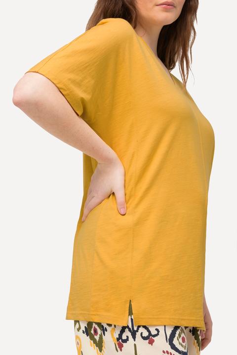 Image du produit Ulla Popken T-shirt à coutures fantaisie, col V et manches courtes, coton bio (42, 44)