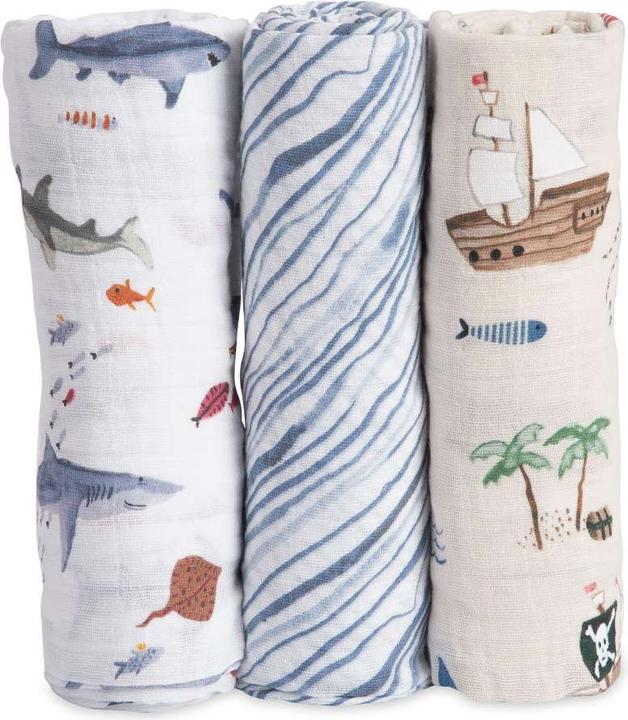 Produktbild little unicorn Cotton Muslin Swaddle 3 Pack - Shark (120 cm, 120 cm)