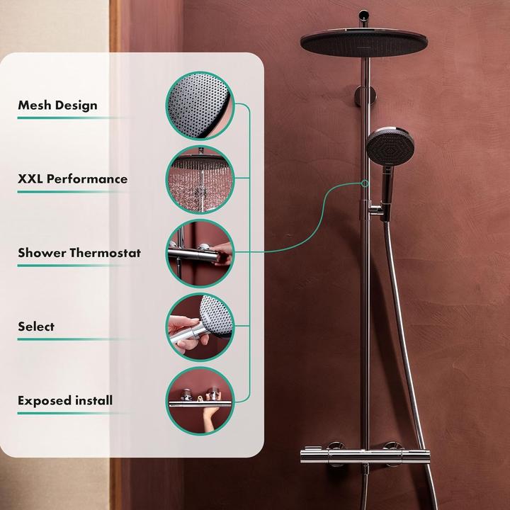 Produktbild hansgrohe Regendusche mit Thermostat, Handbrause und Gleitstangensystem