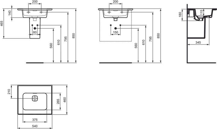 Produktbild Ideal Standard IDS Möbelwaschtisch STRADA II o HL 540x460x180mm weiss I+ (460 mm, 540 mm)
