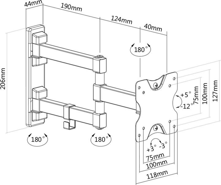 Image du produit Deltaco Support mural pour TV/moniteurs (Mur, 27", 20 kg)