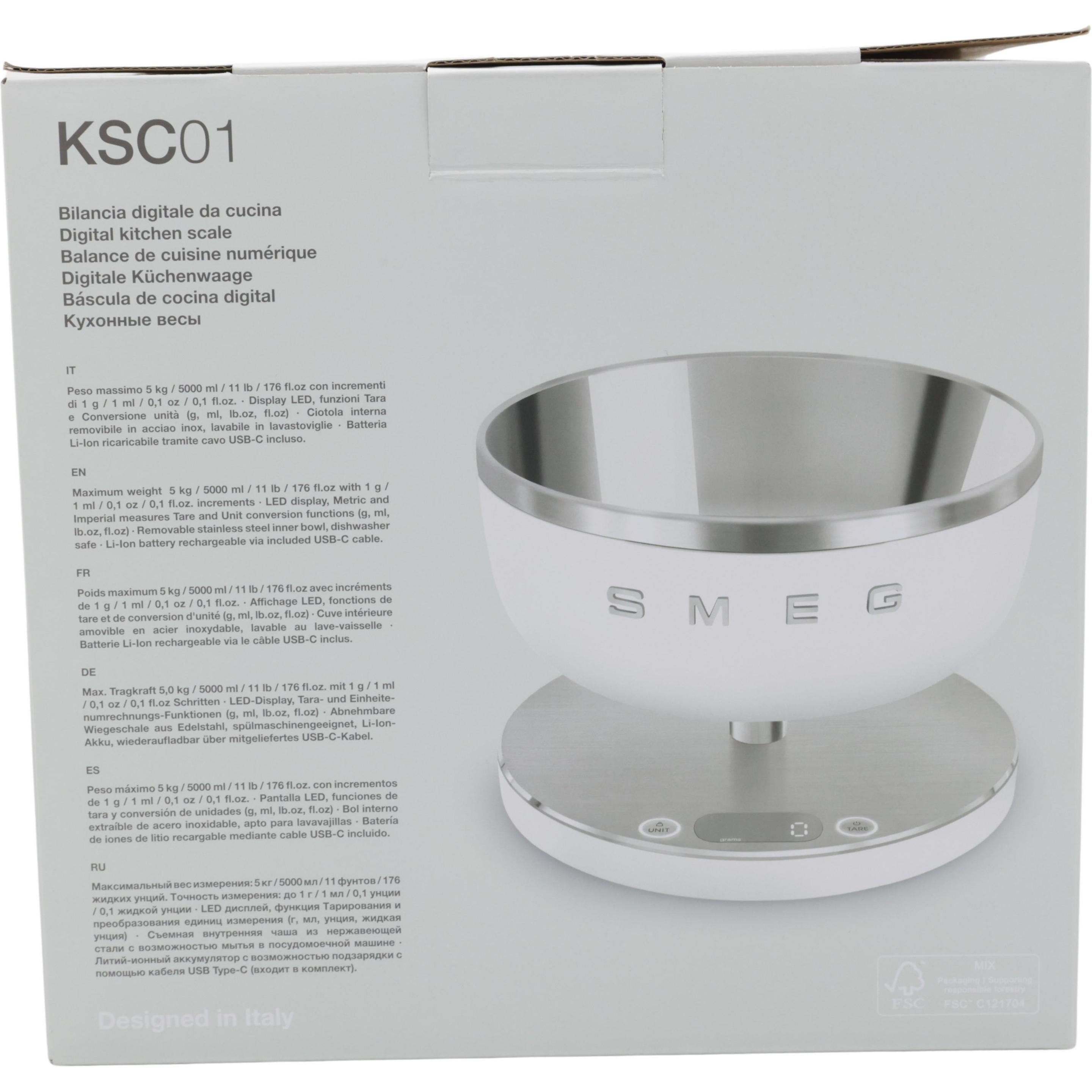 Smeg KSC01WHMWW, Keukenweegschaal, Wit