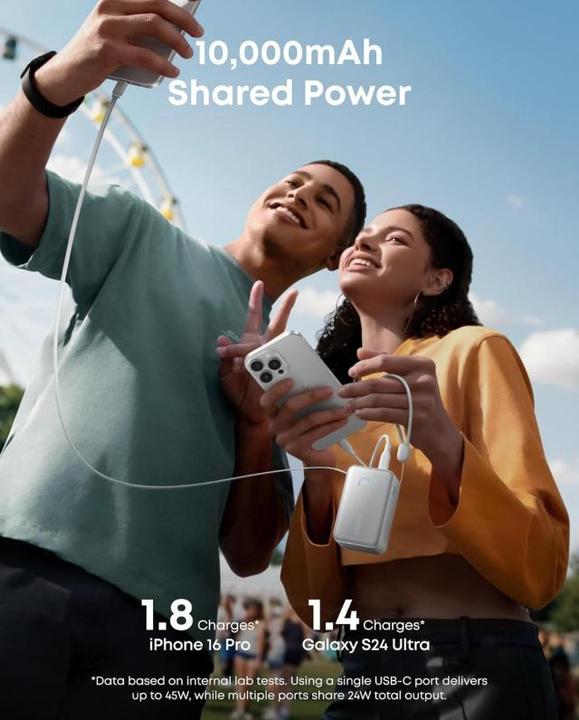 Immagine prodotto Anker Nano Power Bank 10K, 45W White Built-In Retractable USB-C Cable (10000 mAh, 45 W, 36.30 Wh)
