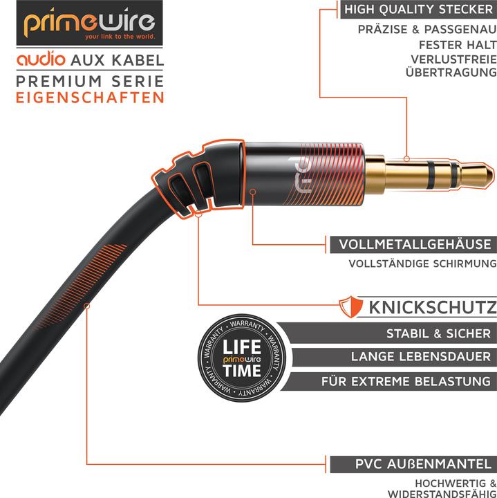 Produktbild Primewire AUX zu 3,5mm Klinke Audio Kabel, HiFi Klinkenkabel für Audiogeräte Premium Series (7.50 m, 3.5mm Klinke (AUX))