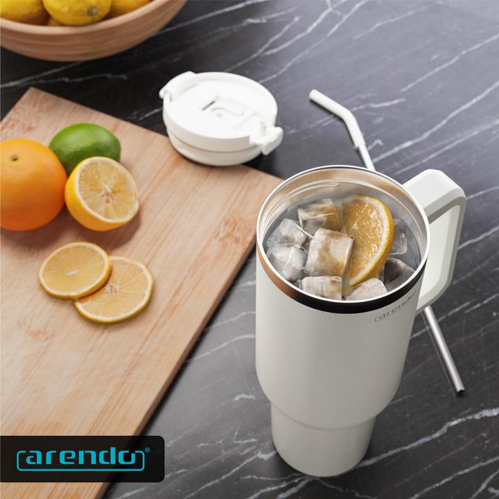 Produktbild Arendo Thermobecher 1200 ml, Becher mit Deckel, Thermal Mug, Henkel & Strohhalm, Tumbler, Edelstahl (1.20 l)