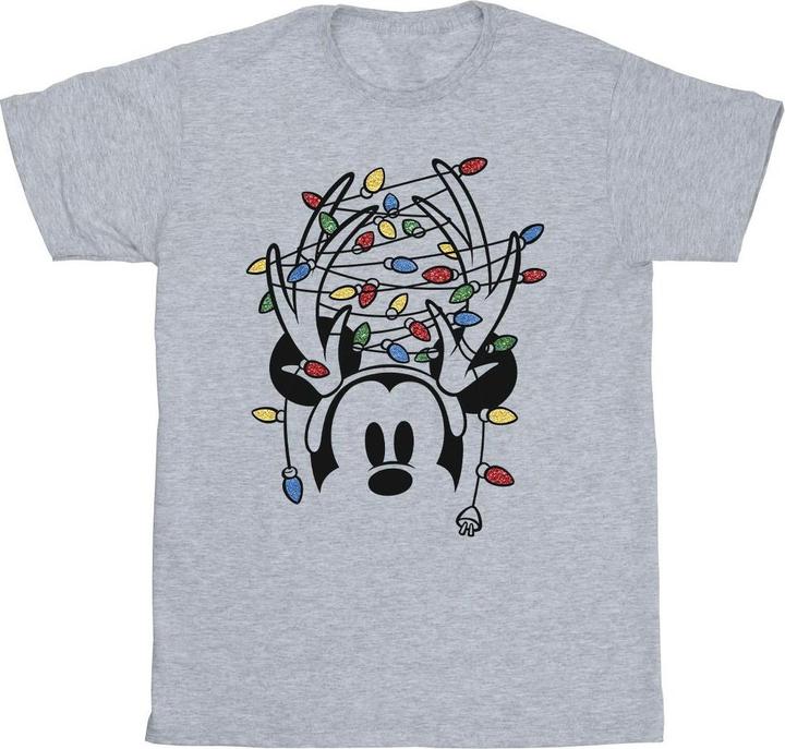 Actual product image Disney Girls Mickey Mouse Christmas Head Lights Cotton T-Shirt (116)