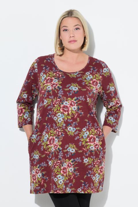 Actual product image Ulla Popken Country Floral 3/4 Sleeve Pocket Knit Tunic (62)