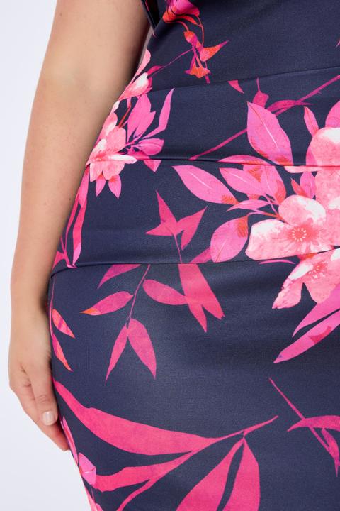 Produktbild Ulla Popken Scuba-Maxikleid, Muster, Carmenausschnitt, Drapierung (52)