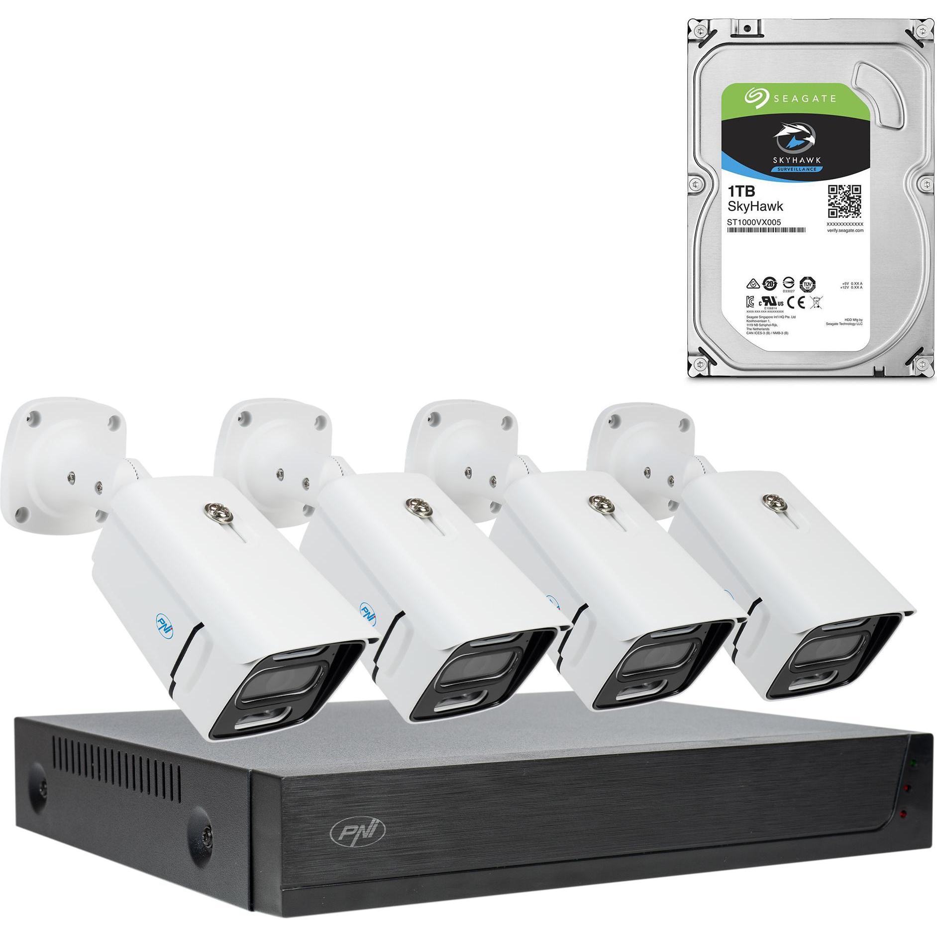 PNI Paket House IPMAX POE 3 Videoüberwachungspaket, NVR mit 4 POE-Ports, ONVIF und 4 3MP IP-Kameras, Netzwerkkamera, Sch...