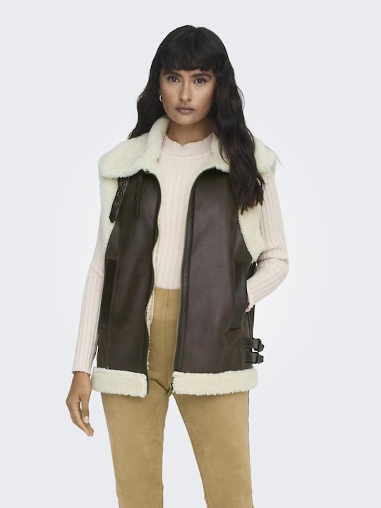 Actual product image Only Fly-away collar waistcoat biker jacket in leather look (S)