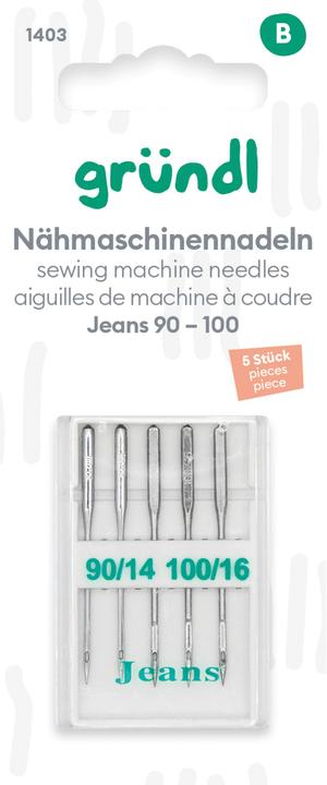 Gründl Sewing machine needles Jeans, No. 90 - 100, 5 pieces