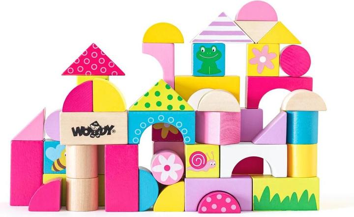 Woody Kleinkinder-Bilderbaublöcke - 50 Stück mit Aufdruck