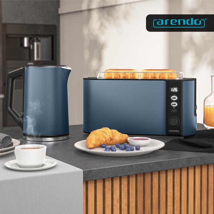 Actual product image Arendo Toaster Edelstahl Langschlitz 2 Scheiben, Doppelwand, Display mit Restzeitanzeige, Brötchenaufsatz