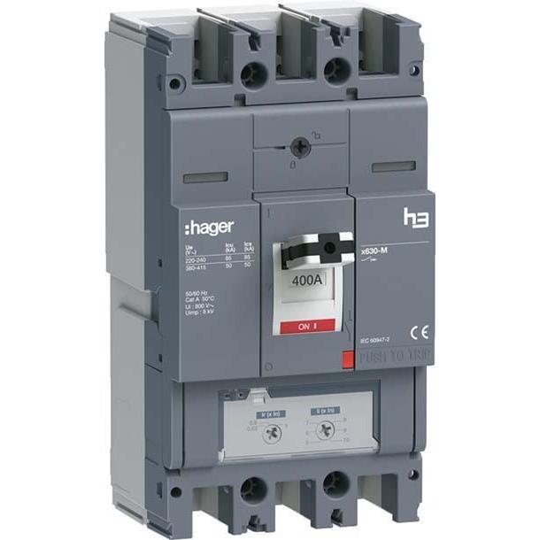 Hager HMJ400DR h3 x630 TM ADJ 3P3D 400A 50kA Leistungsschalter, Relais