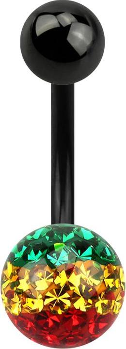 Image du produit Star Piercing Banane noire avec boule et boules de cristal Rasta époxy de protection (Titane, sans laiton)