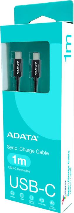 Produktbild Adata USB 2.0 Kabel, USB-C Stecker > USB-C Stecker (schwarz, 1 Meter, PD 3.0, QC 3.0, Laden mit bis zu 100 (1 m, USB 2.0, 100 W)