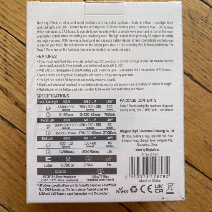 Nutritional values and ingredients Olight Array 2 Pro headlamp (1500 lm)