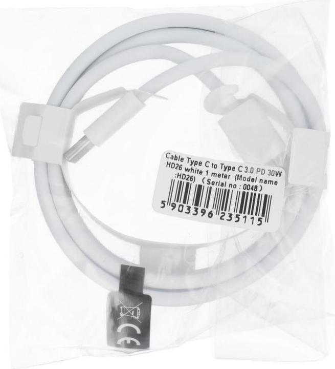 Actual product image OEM Cable Cable Type C to Type C PD QC3.0 3A 30W HD26 1 m white (1 m, USB 3.0, 30 W)