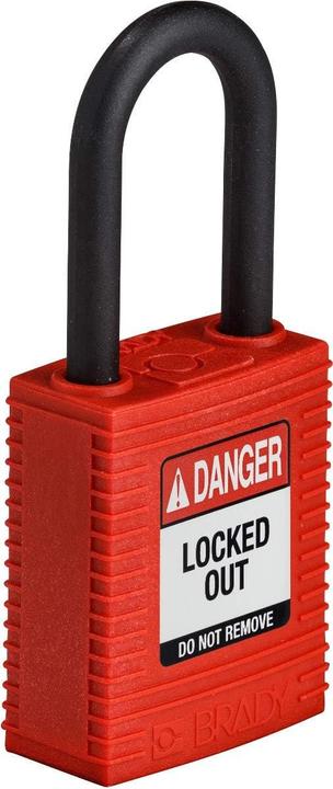 Actual product image Brady Safekey nylon safety lock with nylon shackle, red, shackle height 38 mm, shackle diameter 6.4 mm