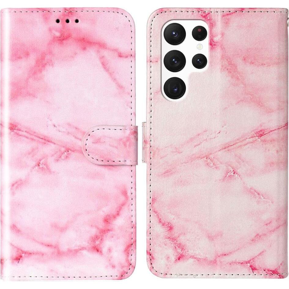 Cover-Discount Leder Etui Hülle Marble rosa (Samsung Galaxy S24 Ultra), Smartphone Hülle, Rosa