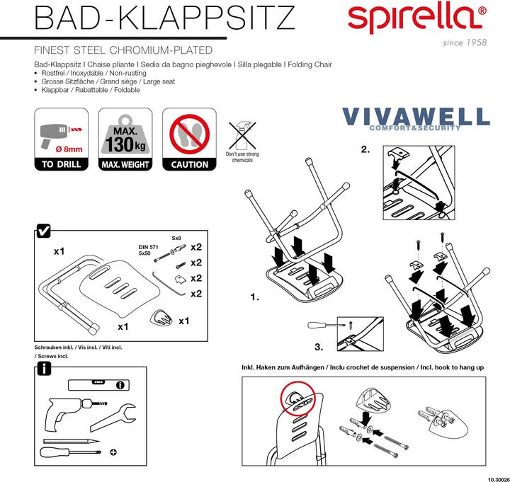 Produktbild spirella Klappsitz Prof Weiss/Chrom
