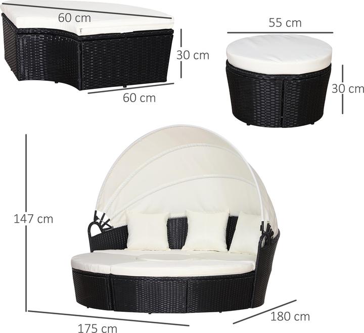 Actual product image Outsunny Gartenmöbel-Set PE-Rattan, Metall, Polyester(100% Polyester), Schaumstoff Schwarz+Creme