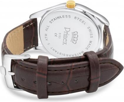 Produktbild Primex Montre Swiss Made - Bracelet Cuir Brun - Cadran Bicolore Blanc - Etanche 50 M (Analoguhr, 25 mm)