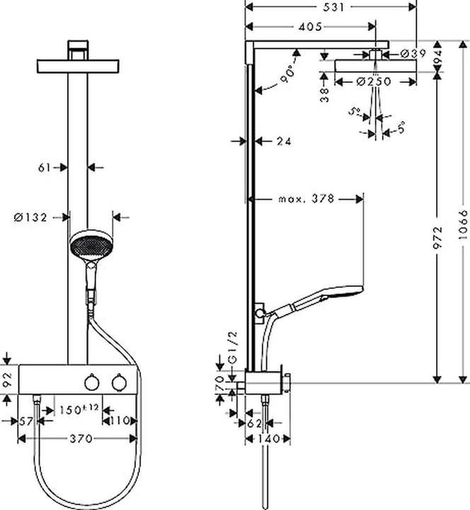 Actual product image hansgrohe Rainfinity shower system 250, 1 spray type water-saving, ShowerTablet 350, 28742
