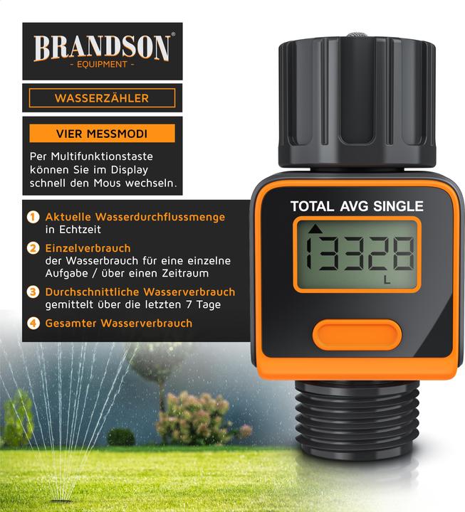 Produktbild Brandson Wasserzähler, Digitales Durchflussmessgerät 3/4 Zoll, Wasseruhr, Durchflussmesser Wassermengenzähler (Bewässerungsuhr)