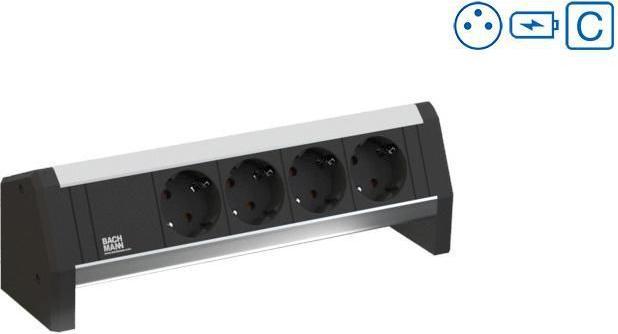 Productafbeelding Bachmann Balie 1 - 2 stopcontacten - binnen - type E - aluminium - kunststof - 324 mm - 1 st (2 x, CEE 7/5)