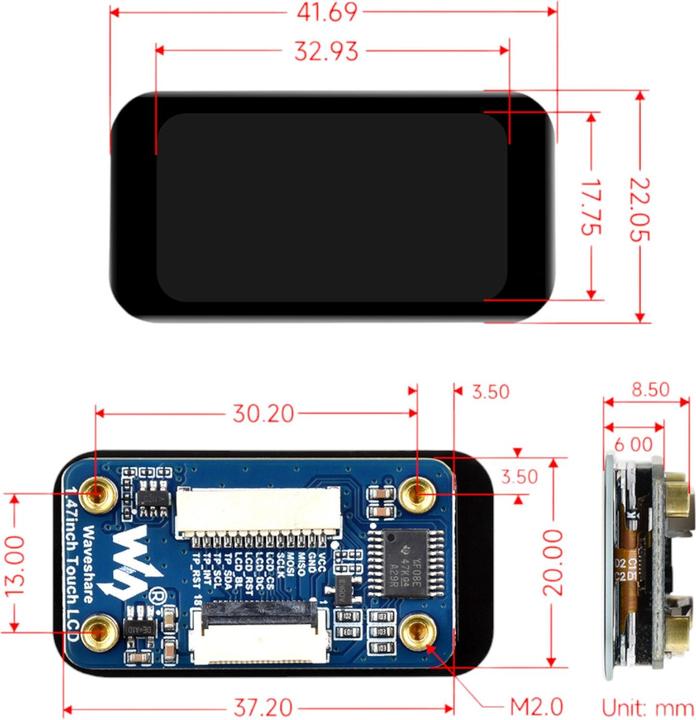 Actual product image WaveShare 1.47inch Touch LCD Display 172x320