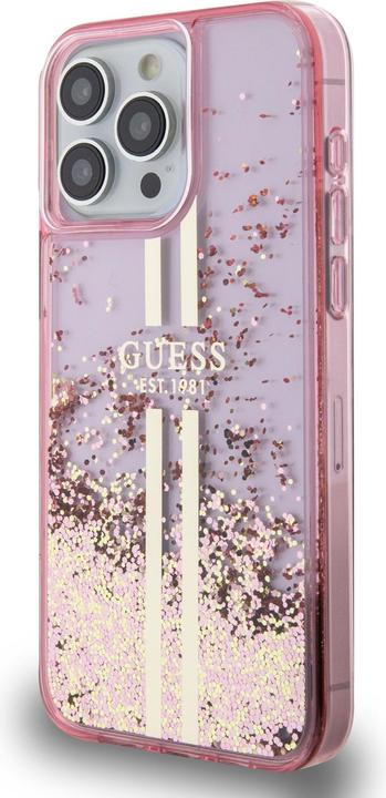 Image du produit Guess GUHCP15LLFCSEGP iPhone 15 Pro 6.1" różowy/pink hardcase Liquid Glitter Gold Stripes (Apple iPhone 15 Pro)