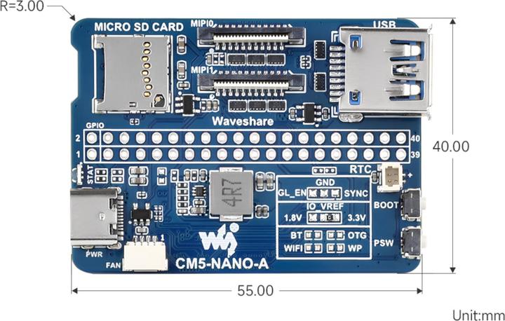 Image du produit WaveShare Compute Module 5 Nano Base Board für Raspberry Pi