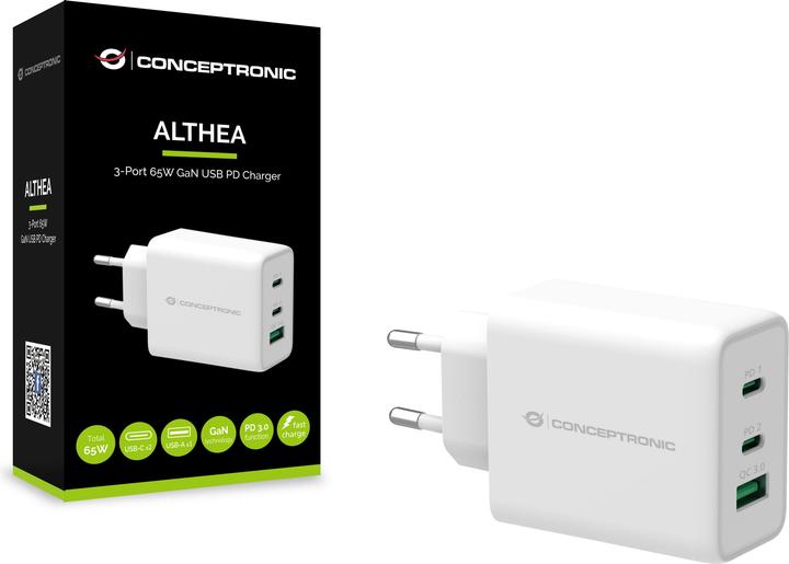 Produktbild Conceptronic Ladegerät 3Port 65W,GaN USB-P 3.0 weiss (65 W)