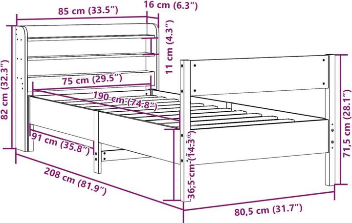Image du produit vidaXL Bettgestell (75 x 190 cm)