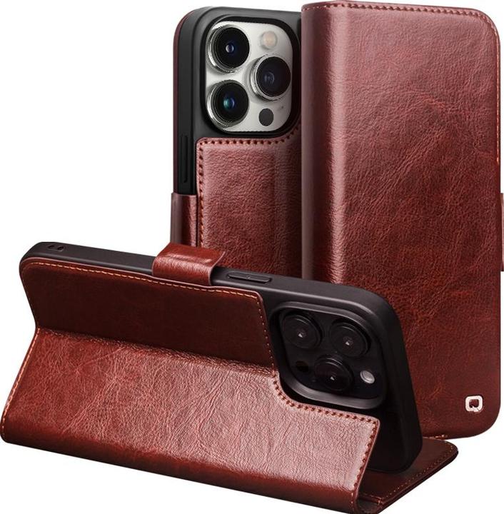 Actual product image QiAlino Cover Flip with Magnetic Closure Dark Brown (Apple iPhone 15 Pro)
