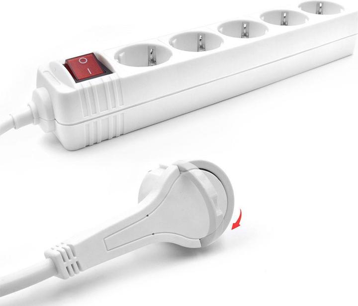 Image du produit ACT Power strip with illuminated switch and flat plug, 5 sockets, 1.5 m, white (5x, 1.50 m)