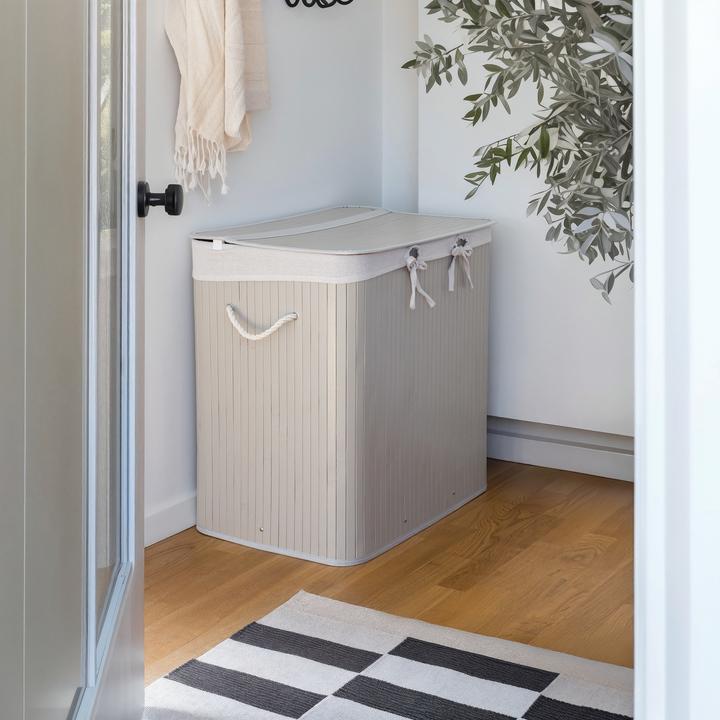 Productafbeelding Noris Nordis - Bamboo Laundry Basket with 3 Compartments - Grey - 60 x 40 x 60 cm (144 l)