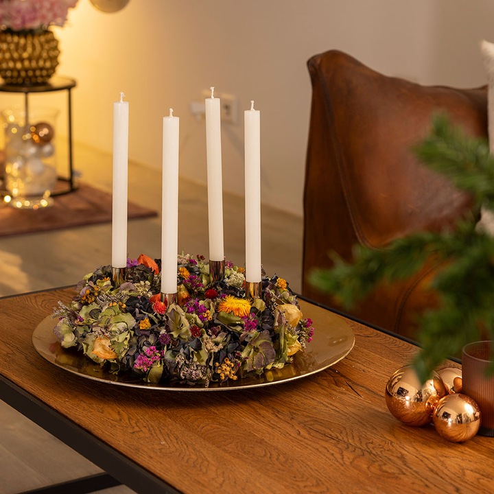 Produktbild VEG and the City Adventskranz Trockenblumen Bunt ca. 35 cm - Kerzen Elfenbein (35 cm)
