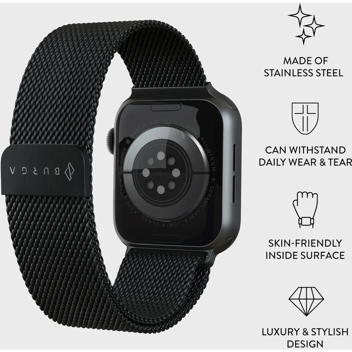 Actual product image Burga Apple Watch Band Metal Mesh Black 38mm / 40mm / 41mm (Milanaise RVS vlechtwerk)