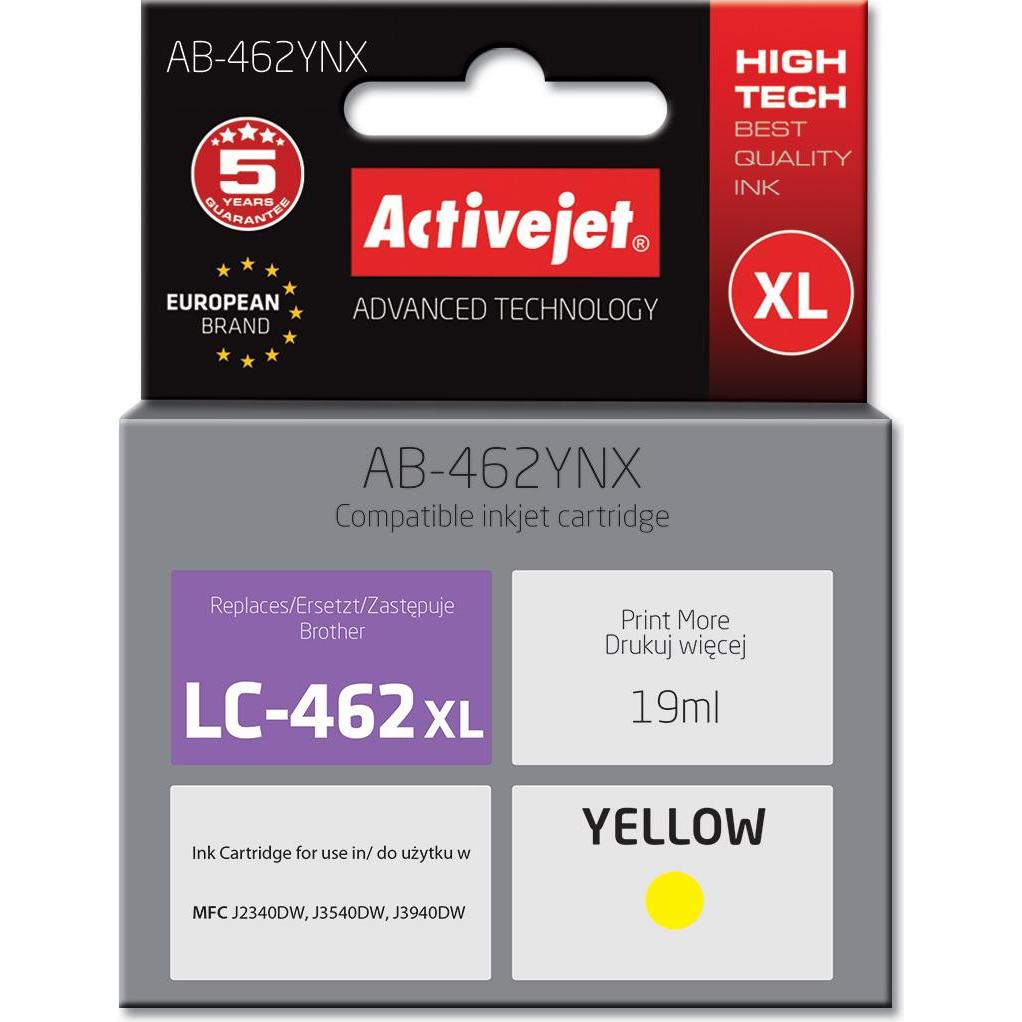 Activejet, Druckerpatrone, AB-462YNX Tinte für Brother Drucker Ersatztinte Brother LC-462XLY Supreme 19 ml gelb.