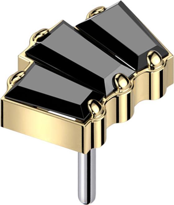 Actual product image Star Piercing Threadless gold-plated three Baquette crystals black (Titanium, without brass)