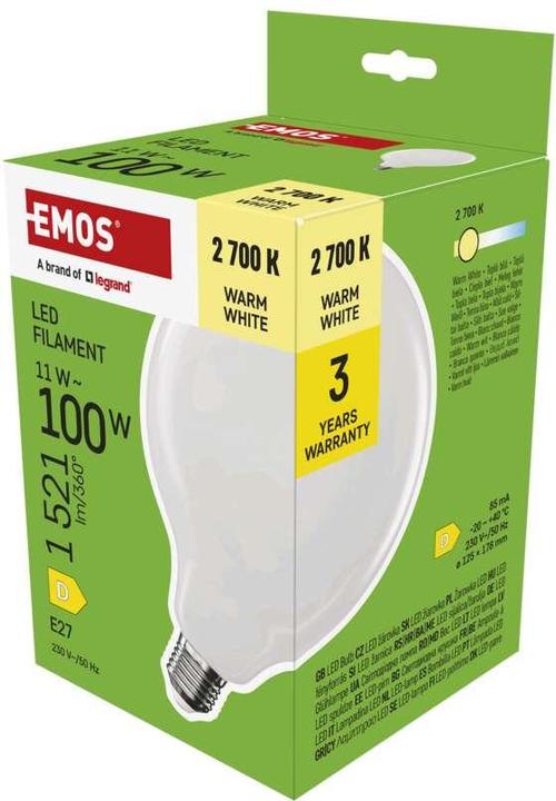 Produktbild Emos LED Lampe Filament G125 / E27 / 11 W (100 W) / 1521 lm / Warmweiss (E27, 1521 lm, 1x)