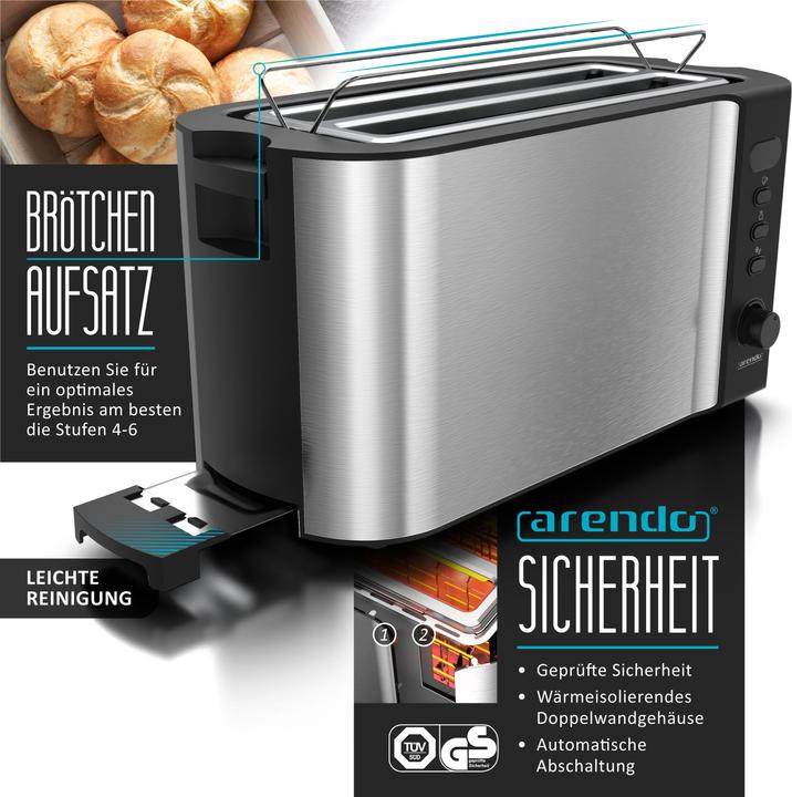 Actual product image Arendo Breakfast set, 4 slice long slot toaster with bread roll top & egg boiler for 7 eggs, silver