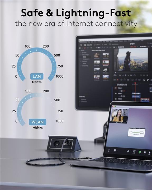 Produktbild Goobay Ethernet-Kabel USB-C auf RJ45, 10 m (USB 3.1, RJ45 Gigabit Ethernet (1x))