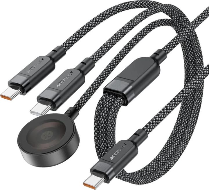 Image du produit Acefast C6-11 USB-C 3in1 Cable - 2x USB-C / Qi 480Mb/s 100W 1.2m - black (1.20 m, USB 2.0, 100 W)